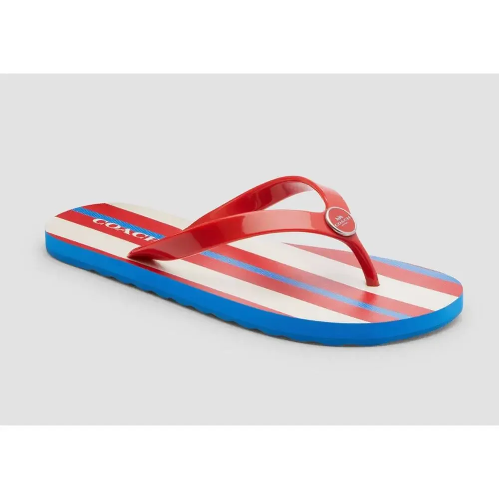 NWOT Coach Zayn Flip Flop Sandals (Miami Red Multi Stripe) - Size 8